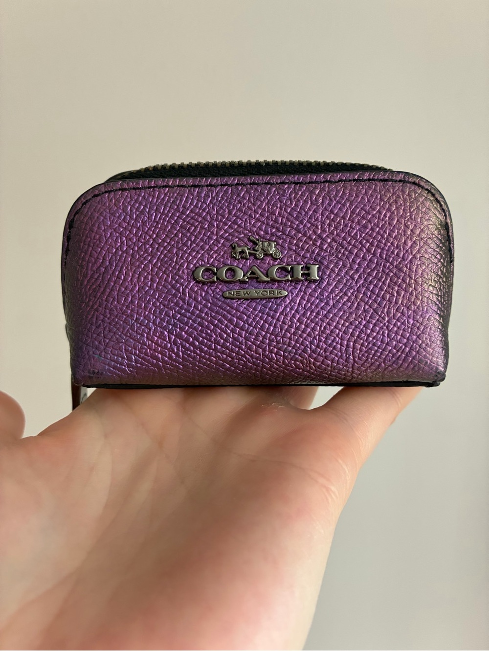 Coach Purple HOLOGRAM mini pouch Textured Leather iridescent 4x2